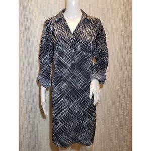 The Limited Ashton Black White Printed Tunic Pop Over Shirt Dress Tab Sleeves L